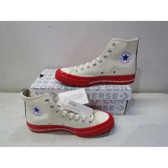 NWT Comme des Garcons PLAY Converse Chuck 70 CDG Hi Sneakers Pristine/Red/Egret - Picture 8 of 13